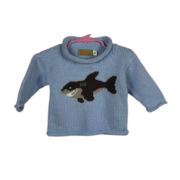 Claver Shark Sweater Boys 6 Mos Cotton Rolled Neck Blue Nautical - Picture 4 of 4